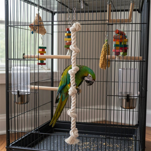 Parrot climbing cotton rope - climbing,